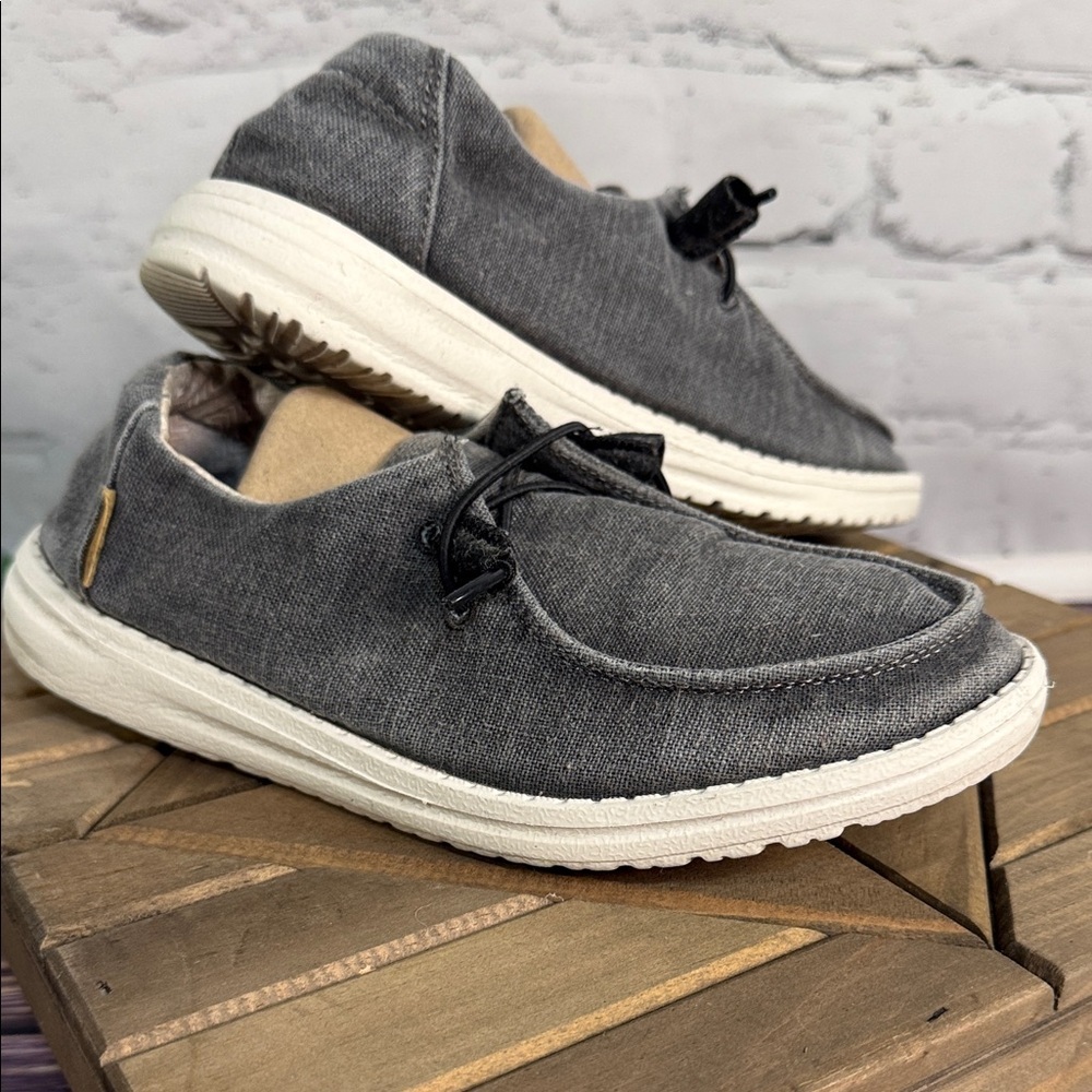 Kids Gray Canvas Slip-On Shoes with Laces
